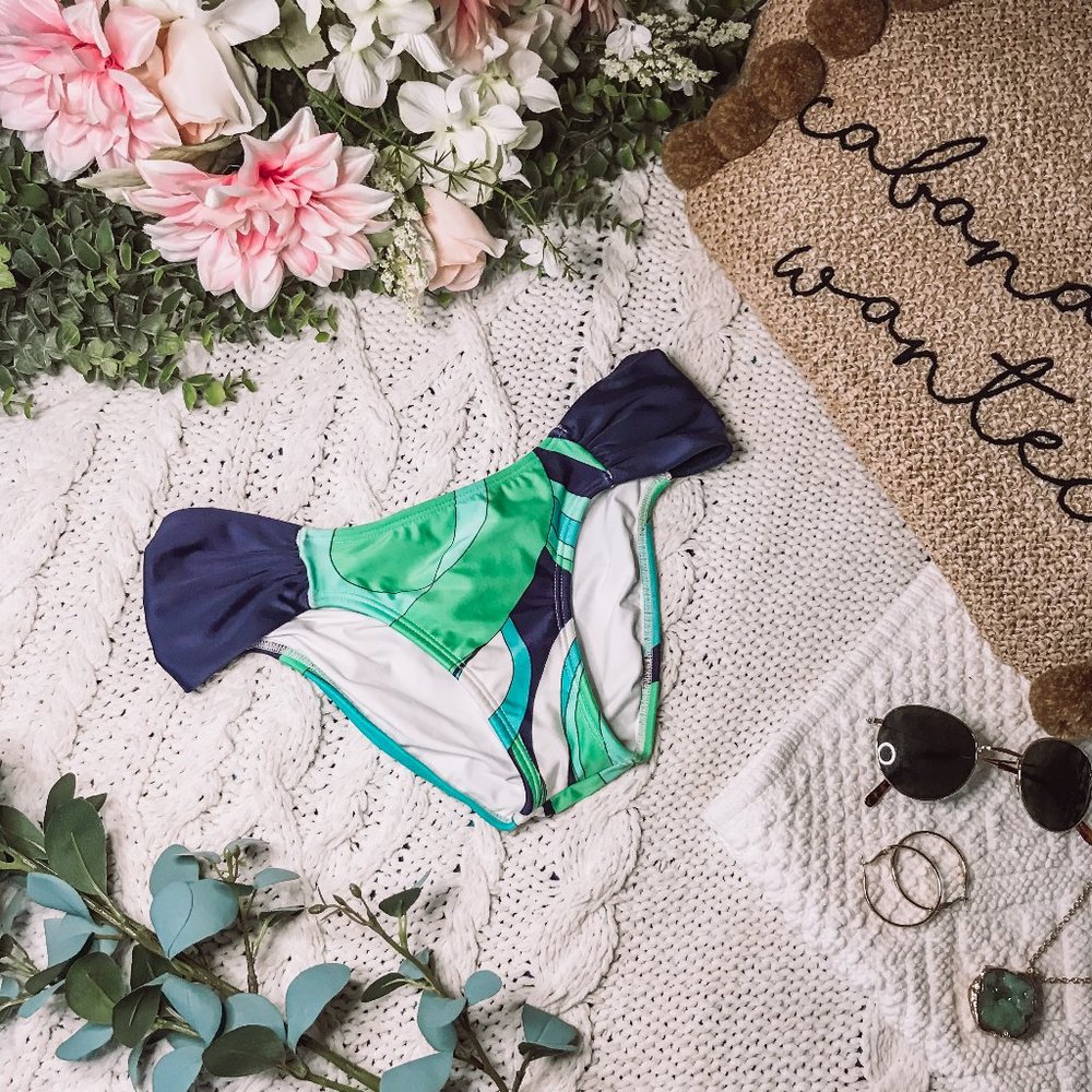 ViX Women's Green/Navy Hipster Bikini Bottom S NWT